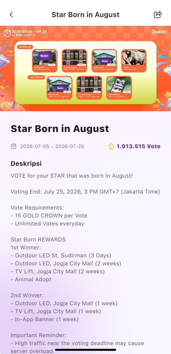 forNJM813's tweet photo. 📢 [ QUEERI ] Result Update

Congratulations Nanadoongies! We won 2nd place in the “Star Born in August” on QUEERI app, with total 259.638 Vote! JAEMIN will get 1 week ads at Outdoor LED & TV Lift Jogja City Mall, and Banner In-App 1 week. Thank you to everyone who participated in this vote, you did a great job💜🤍🫂

#VoteforNAJAEMIN #โหวตเพื่อแจมิน #JAEMIN #재민 #NCT재민 #VoteJAEMINonQUEERI
