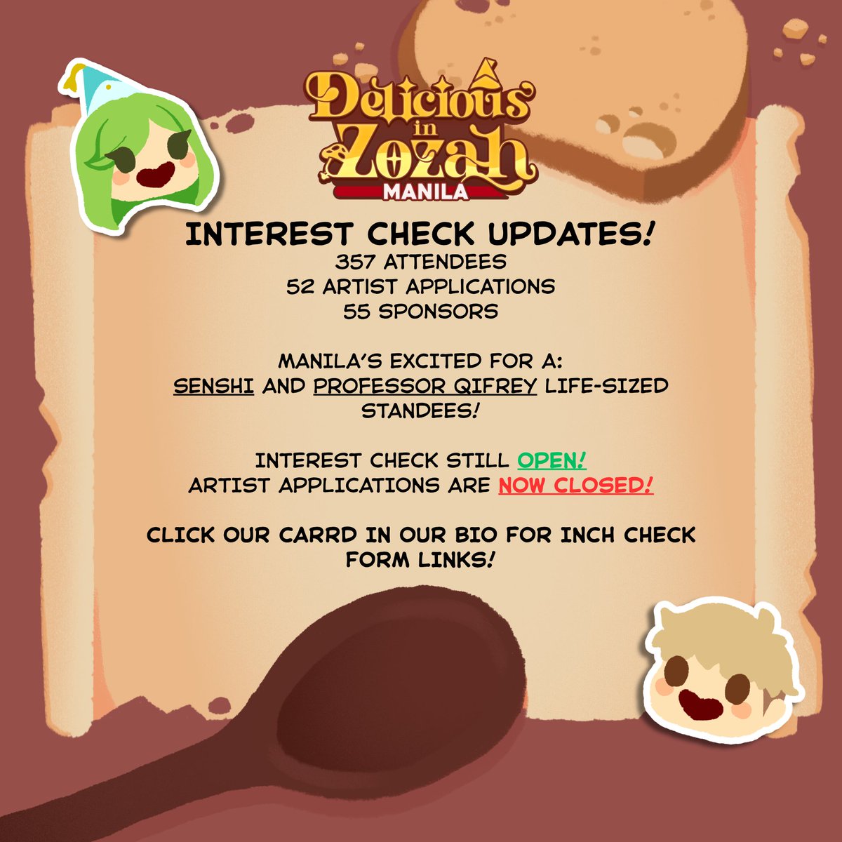 whaphcse's tweet photo. 【 MNL INCH CHECK UPDATES 🪄 】         

We are happy to see the amount of support Manila CSE is getting! 🌟

To the interested Adventurers, our inch check for MNL will be open until Aug. 8! Link below⬇️

#DeliciousZozahCSE #witchhatatelier #dunmeshi https://t.co/VxsRQaql0Y