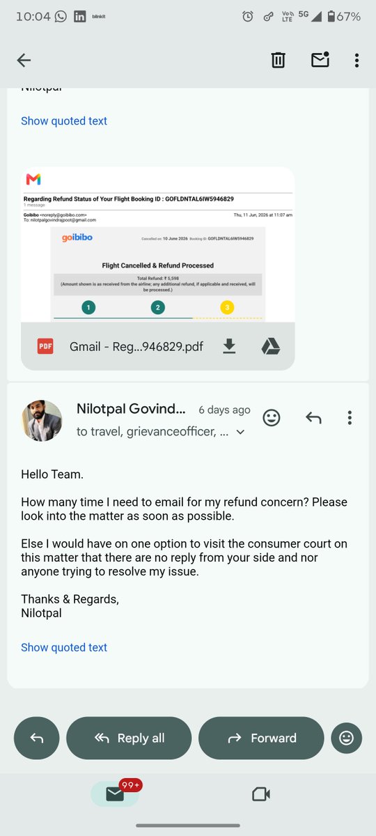 GovindNilotpal's tweet photo. I am trying to get my refund from Goibibo. It has been almost 2 months, i didn't get any response. Pathetic customer service. I am sending emails, yet no response. Never book from Goibibo and i also ask other users please do not use it. @goibibo @GoibiboSupport @consumercourtin https://t.co/te7Il61tuD
