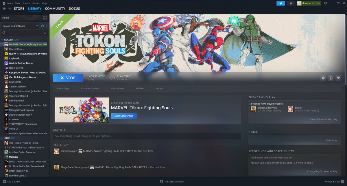 dodick's tweet photo. Tried the demo and I like Marvel Tokon very much! The only problem stopping me from pre-ordering the game is that my laptop can not handle it (super lag) and it is not running on Steam OS device because of the anti cheat. Let's see if I change my mind upon release. https://t.co/yetTi1VOMo