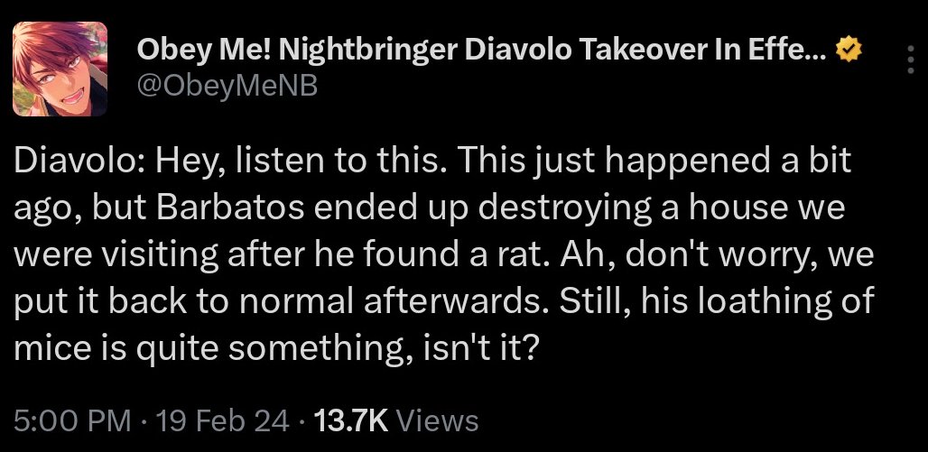 happyfaefae's tweet photo. I miss the Obey Me character takeovers 🥲 https://t.co/eAQIXCOr41