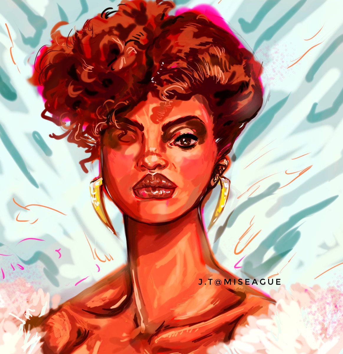 Miseague's tweet photo. Painting of the great Phyllis Hyman that I worked on this evening 🫡 I wanted to try out a different painting technique~
#painting #digitalart #myart #fanart  #ArtistonTwitter https://t.co/TLCpqPaxM4
