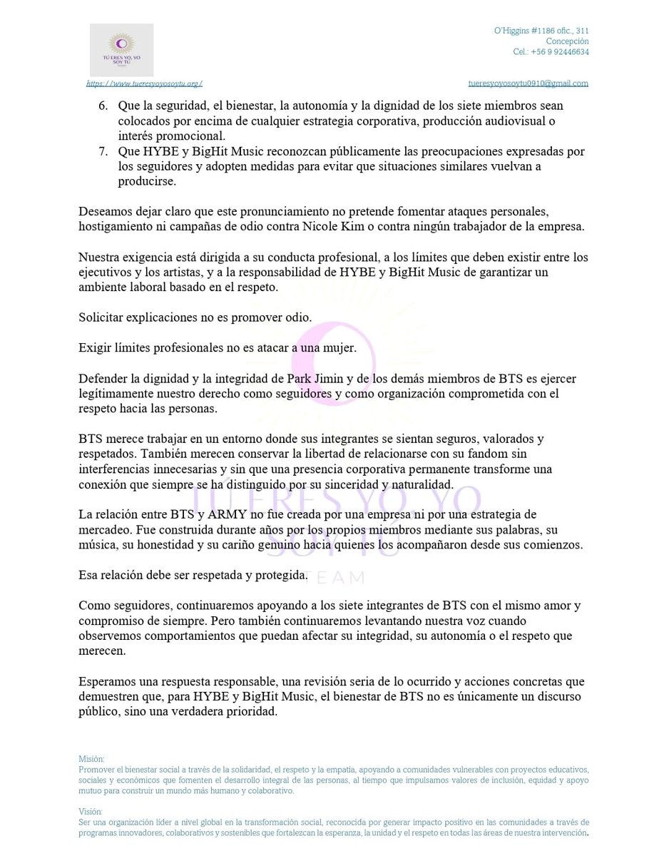 JKJMGlobalFbase's tweet photo. 📸Comunicado en Español para Hybe y Big hit Music...
Respeto para Jimin https://t.co/S3XfBUeqOe