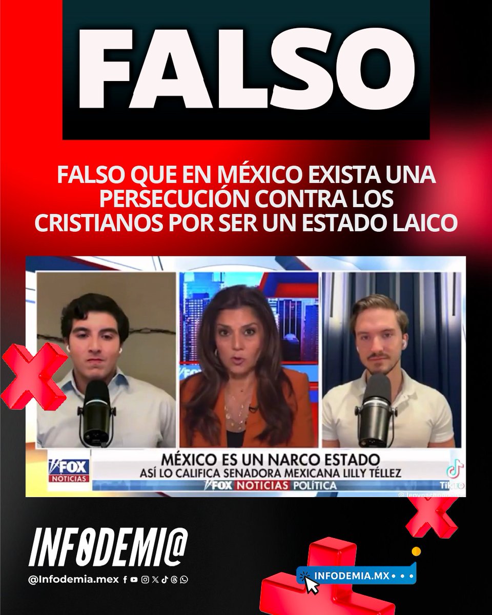 infodemiaMex's tweet photo. ❌Falso que en México exista una persecución contra los cristianos por ser un Estado laico

✅El ser un "Estado Laico" no implica la "persecución de las religiones". La Constitución mexicana garantiza la libertad de religión y de conciencia para todas las personas. En su artículo 24 establece que "toda persona tiene derecho a la libertad de convicciones éticas, de conciencia y de religión, y a tener o adoptar, en su caso, la de su agrado".

✅Señala que "nadie podrá utilizar los actos públicos de expresión de esta libertad con fines políticos, de proselitismo o de propaganda política", y dispone que "el Congreso no puede dictar leyes que establezcan o prohíban religión alguna".

✅Además, el artículo 130 establece que "el principio histórico de la separación del Estado y las iglesias orienta las normas contenidas en el presente artículo" y dispone que "las autoridades no intervendrán en la vida interna de las asociaciones religiosas".

▶️Desmentido: https://t.co/WW80T9XoiI