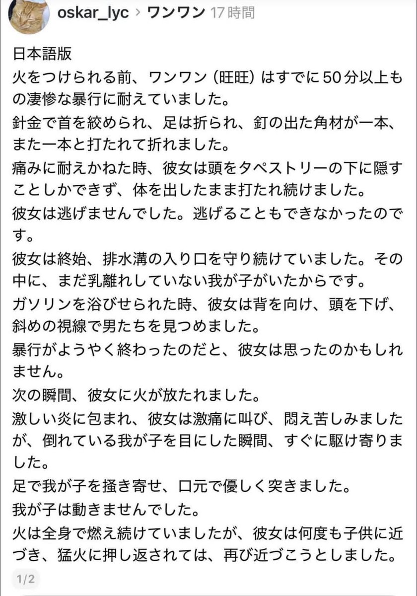 goenmuumeyone's tweet photo. 心に刻みます。
何をしても、もう帰ってこないけれど。

あなたはただ子供と安らかに過ごすことだけを望んでいただけ。
そして人間に裏切られ、
苦しめられ、
亡くなった。

だけど。
あなたのためにたくさんの人間が涙して怒って動いて。
すごいことをしたんだよ。 https://t.co/uyWCQPpO2W