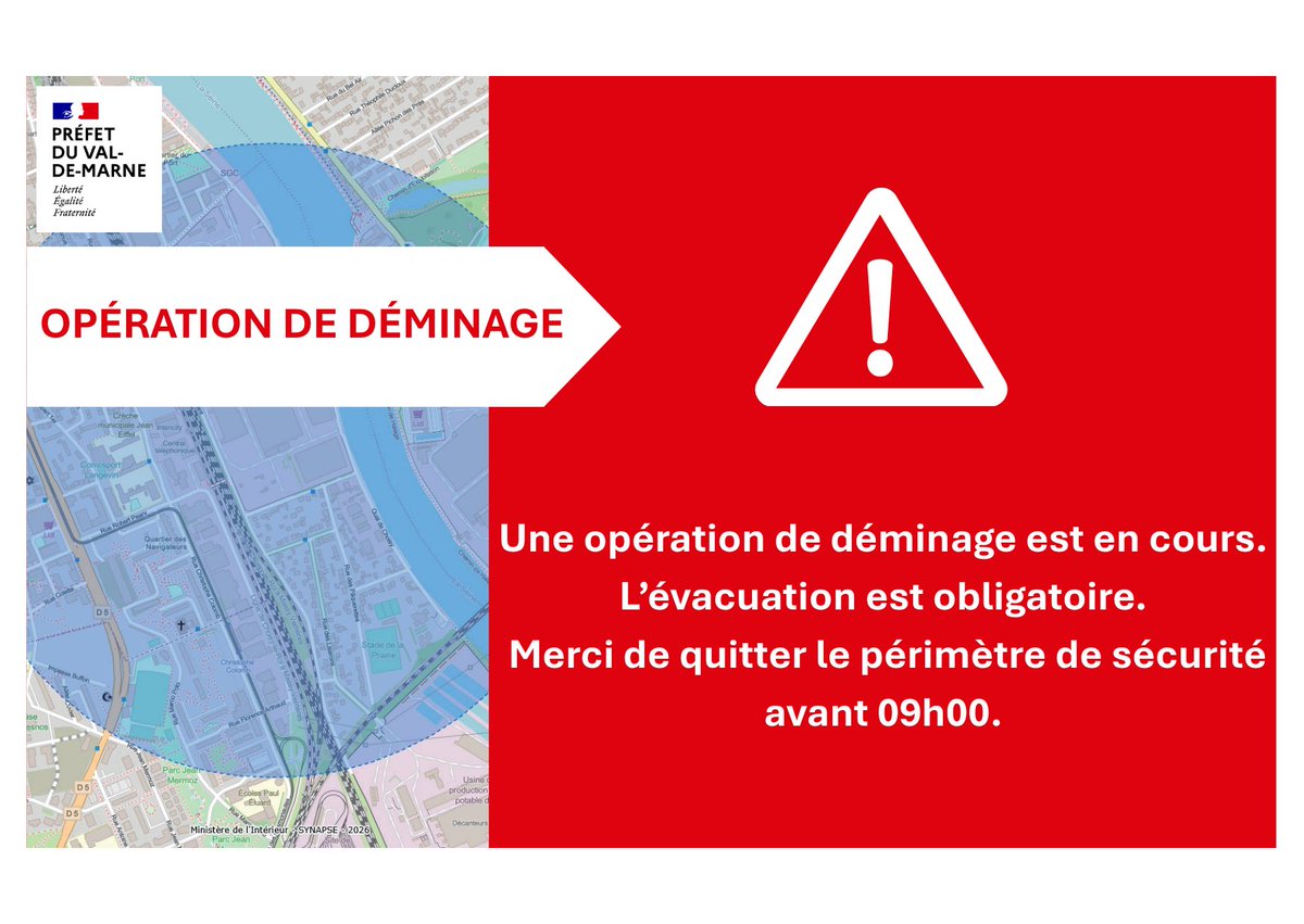 Image de Préfet du Val-de-Marne : #Alerte | Le début de l’évacuation du périmètre de sécurité a commencé à Choisy-le-Roi et Orly. Si v