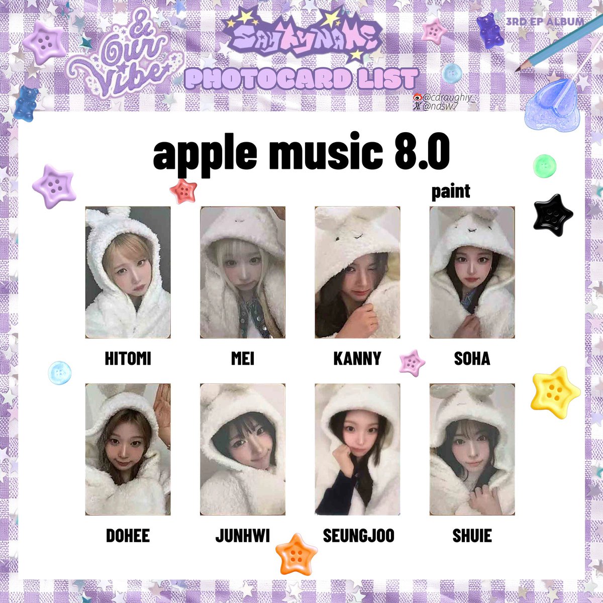 ndsw7's tweet photo. saymyname 세이마이네임 photocard 포카 
 
applemusic8.0

#세이마이네임 #SAYMYNAME https://t.co/53nxihQXUB