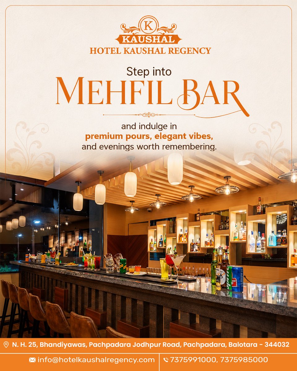 kaushalregency's tweet photo. Experience premium drinks, elegant ambiance, and unforgettable moments at Mehfil Bar, Hotel Kaushal Regency. 🥂✨

📍 Balotra Rajasthan
📧 info@hotelkaushalregency.com
🌐 https://t.co/UcFRbaeddG
📞 7375991000

#MehfilBar #HotelKaushalRegency #PremiumBar #LuxuryExperience https://t.co/hQSOtod4fu