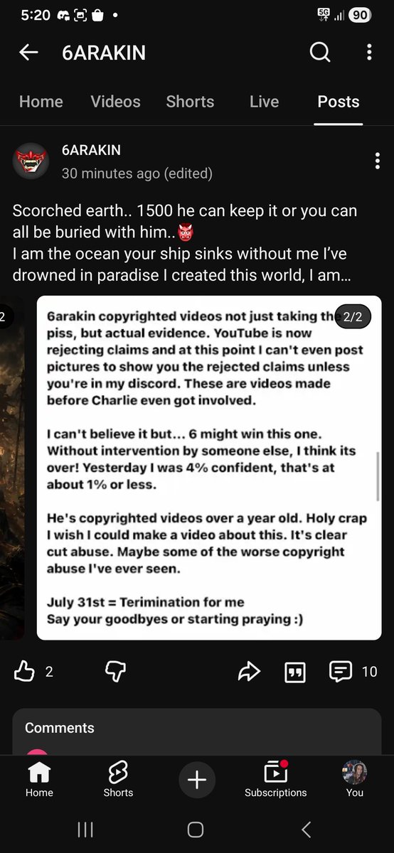 OCDGamerNZ's tweet photo. 6ARAKIN is threatening me with a request for $1500 on YouTube to keep my channel.

This is news. Help. Please this is extortion clear as day....
@teamyoutube @MoistCr1TiKaL @atozy @anonbirdd @youtube @ordinarygamers 

He makes LTG look tame.

Please save my channel OCD Gamer... https://t.co/yeQmOZ4yNP