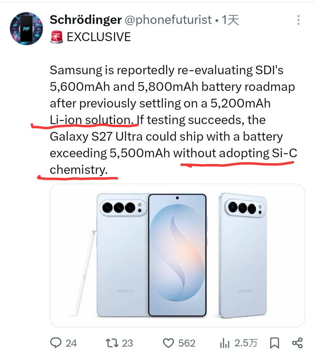 UniverseIce's tweet photo. Liars never seem to have much luck.

Last month, he made up a story claiming that the Galaxy S27 Ultra would continue using Samsung SDI's conventional Li-ion battery and would not adopt a silicon-carbon battery.

The reason was simple. At the time, he had no information whatsoever about Samsung's silicon-carbon battery plans, so he simply filled in the blanks with his own imagination.

Then Samsung delivered a major surprise.

The Galaxy Z Fold8 has now been confirmed to use a silicon-carbon battery.

That alone is a strong indication that the Galaxy S27 Ultra is also heading toward a silicon-carbon battery.

As a result, the narrative he carefully fabricated has once again been shattered by reality.

The biggest problem with fake leakers isn't just that they don't have real information. Their luck always seems to be on the wrong side of the truth.

Unfortunately for him, he bet on the wrong story yet again.