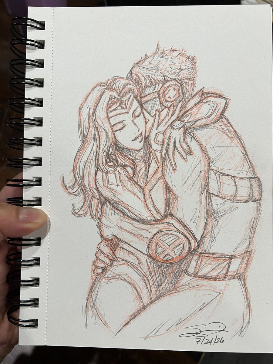 sariochan's tweet photo. Okay late but here’s today’s Procrastination Prevention Challenge with Q ! Phoenix and Cyclops  (Jean and Scott). Cuddles! 😊
.
.
.
#jeangrey #scottsummers #phoenix #cyclops #fanart #MarvelRivals #sketch #art #sariochanarts https://t.co/eleVifFRld