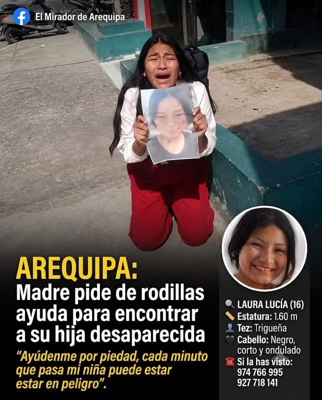 mirecarhuas's tweet photo. Laura Lucía Antuane Suclle Cayo (16), desaparecida desde el 19 jul en la provincia de Camaná fue vista por última vez cuando abordó una mototaxi en la entrada de San Jorge, en el distrito de Samuel Pastor (La Pampa). Cualquier información al 927 718 141 y 974 766 995 https://t.co/y0ZqIYp1h6