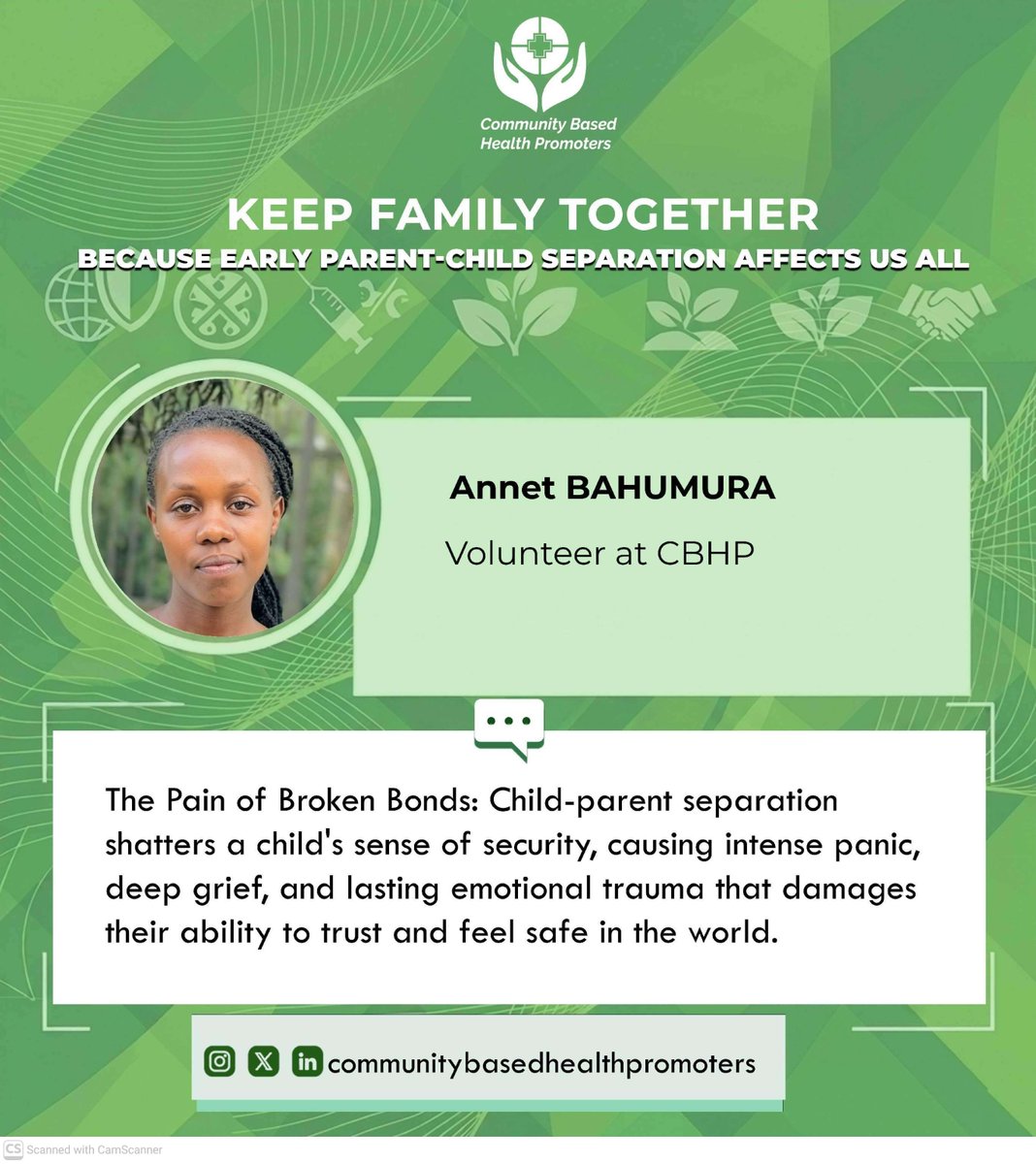 c_hpromoters's tweet photo. Early Child-parent separation shatters a child's sense of security, causing intense panic, deep grief and lasting emotional trauma that damages their ability to trust and feel safe in the world.
#KeepTheFamilyTogether
#Childprotection
#CBHPRwanda https://t.co/y9E3Zh0GAw