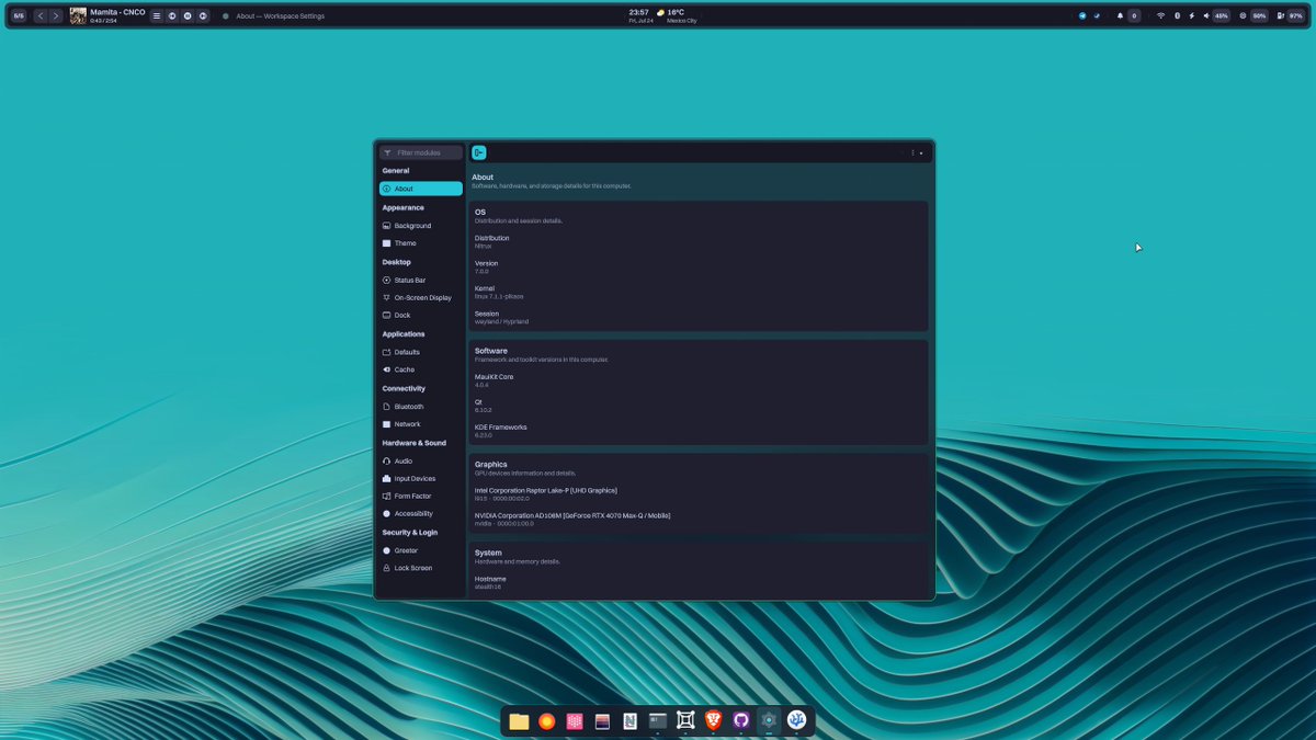 Nitrux_NX's tweet photo. The Workspace Environment advances. Here's a preview of the new Workspace Settings (WIP) app, which will replace KDE System Settings—also, a first look at Marina, the replacement for Crystal Dock.

All made with MauiKit, evidently.

#Nitrux #DevUpdates #MauiKit #Linux https://t.co/TaUubru1g7