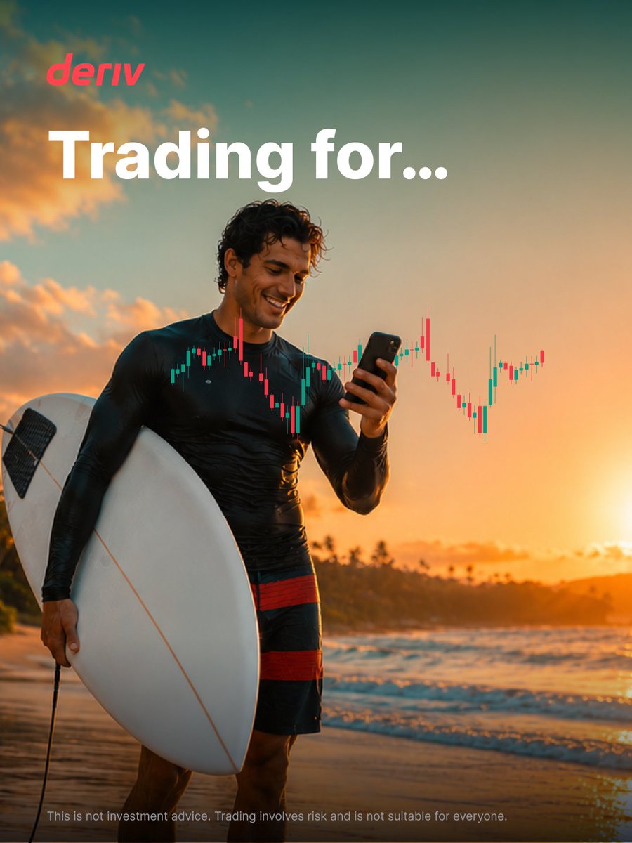 Derivdotcom's tweet photo. Trade on your terms. 🏄 
Gold, Forex, Crypto &amp; Synthetics right from your phone, wherever life takes you. 
Sign up today 👉  https://t.co/ASCf0DUCIf 
#Deriv #Trading https://t.co/SXIeJ15lDr