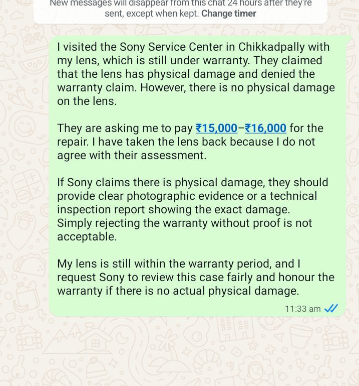 KoreNaresh1308's tweet photo. @sony_india I kindly request Sony to review my case carefully, provide clear evidence if you believe there is physical damage, and honour the warranty if the issue is not caused by customer damage. I hope Sony will resolve this matter fairly and maintain the trust of its customers. https://t.co/Go8tzOQhYN