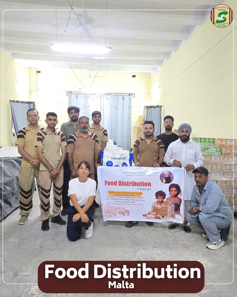 GreenSwelfares's tweet photo. No Family Should Sleep Hungry. Compassion Begins with Sharing.

Inspired by the teachings of Saint Dr. Gurmeet Ram Rahim Singh Ji Insan, the dedicated volunteers of the Shah Satnam Ji Green 'S' Welfare Committee continue to serve humanity through the Food Bank initiative.

The Malta volunteers extended a helping hand by distributing ration kits to 20 needy families in Marsa City, Malta, ensuring they have essential groceries to support their daily lives.

 Together, these acts of compassion are bringing hope, dignity, and smiles to families in need.

#FoodBank #FeedTheHungry #MonthlyRationKits