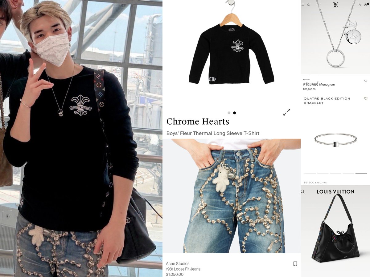 ditimine's tweet photo. Airport look ของพี่โฟร์ท 

เสื้อ : Chrome Hearts 
กางเกง : Acne Studios Jeans 
สร้อยคอ &amp; กระเป๋า : Louis Vuitton 
กำไล : Boucheron 

(ครบจบลักชูรีตะโกนมาก เทสดีเว่ออ 😳👌🏻)

#Fourthnattawat #โฟร์ทณัฐวรรธน์ https://t.co/55WwOQTFeF