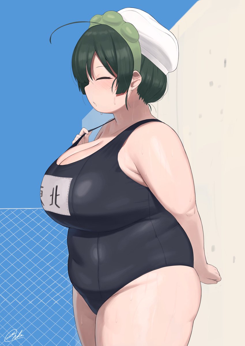 orukaniumu3's tweet photo. プールの授業でスク水姿のもっちりずん子ちゃんに釘付けになってしまう夏…青春のｺｯｼｮﾘ…… https://t.co/o14rI1yVdJ