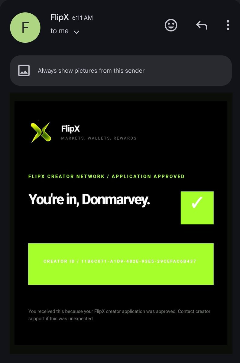 Donmarvey1212's tweet photo. Woke up to some good news—my creator application for @getFlipX was approved! 🎉 They already have 2 tasks lined up:

1️⃣ Reddit task: Drop quality replies on prediction market threads where FlipX fits the context. ($0.25 per comment)

2️⃣ Video competition: Make a tutorial video showing how to place a prediction on the platform. ($25 base reward, up to $120 total)

Are these tasks worth the time? Let's look past @quipnetwork—what other angles or opportunities do you see here? 🤔