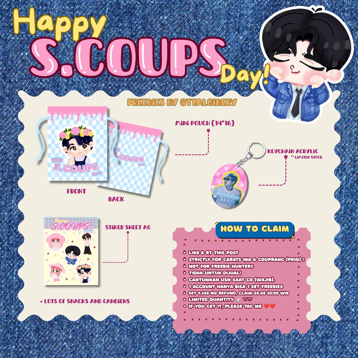ttalgibery's tweet photo. ʚଓ ּ ֶָ֢🍒. SCOUPS BIRTHDAY FREEBIES ʚଓ ּ ֶָ֢🍒.

⋆. 𐙚 ˚ MORE DETAILS ON PIC݁ ˖Ი𐑼⋆ 

- LIKE + RT this post
- claim on 08.08 20.00 WIB
- Link tba
- tag me if u get okay! GOOD LUCK!!! 𐔌՞꜆.  ̫.꜀՞𐦯 https://t.co/H76tMd8akQ