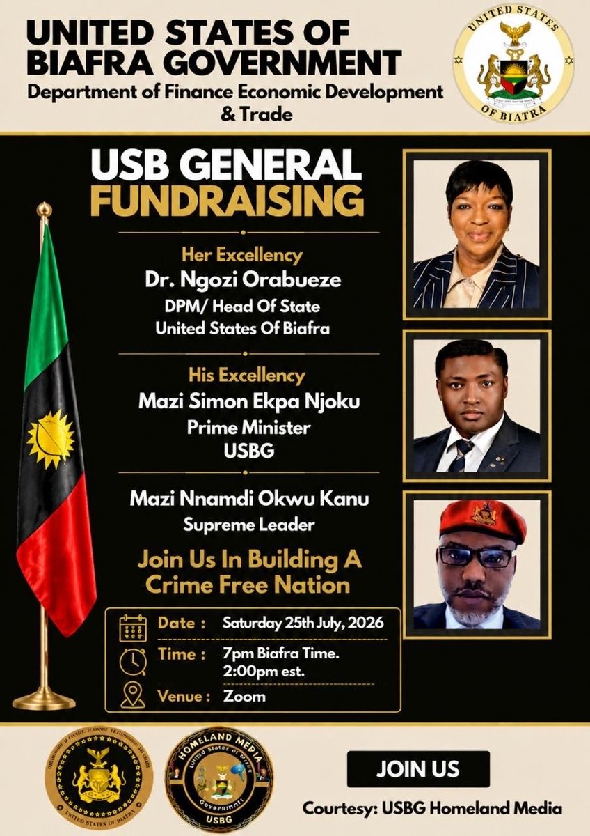 okanumeee27's tweet photo. Attention📌
Attention📌📌 
Attention📌📌📌 

USB General Fundraising

Date: Saturday July 25, 2026

Time: 7:00 PM Biafra time, 2:00 PM EST. 

Join Zoom Meeting

https://t.co/eJX8NaNzmC?…

Meeting chat link
https://t.co/3pHfxVVhKZ

Meeting ID: 849 8289 4484
Passcode: 514143 #USB https://t.co/XXQEfm20jO