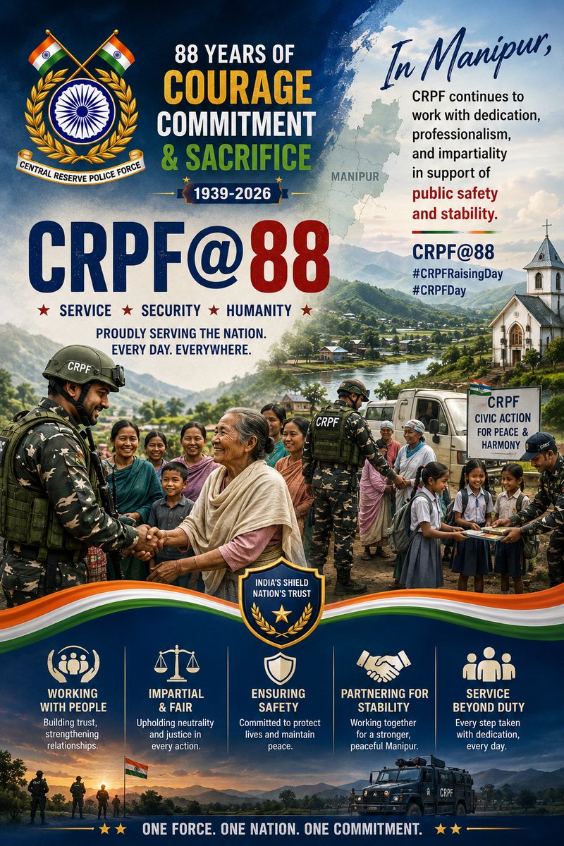 RasidGulzar's tweet photo. 🚩 A legacy built on sacrifice. A future driven by excellence. Celebrating 88 years of the Central Reserve Police Force. 🇮🇳 CRPF@88 #CRPFRaisingDay #CRPFDay https://t.co/VpeJkWIuqD
