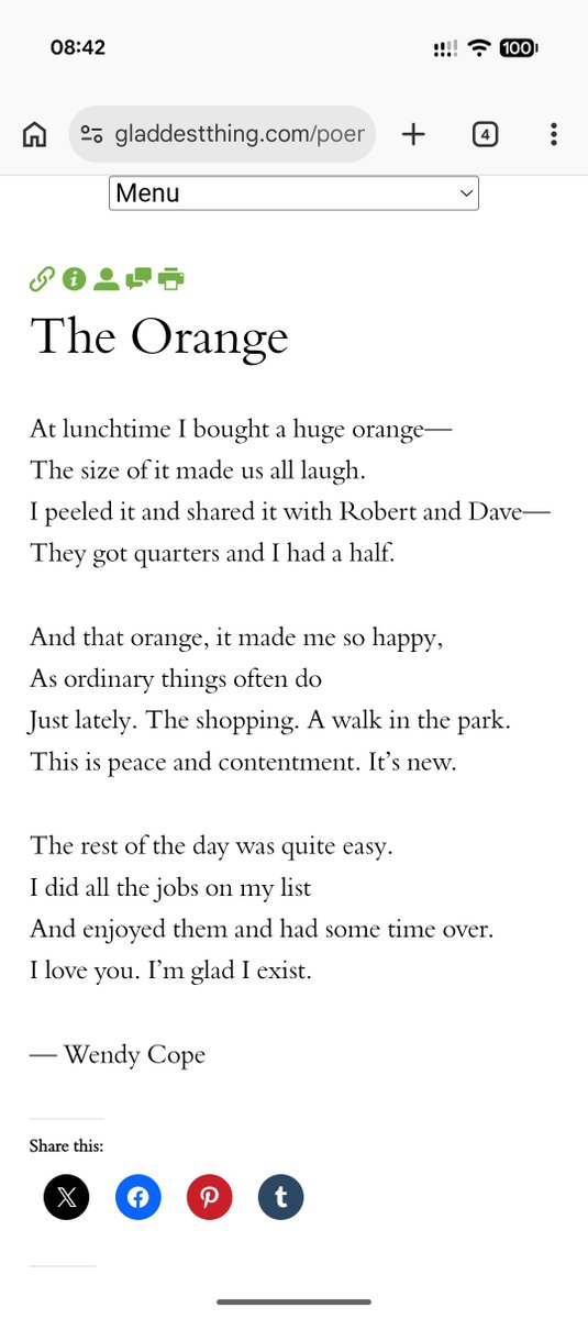 EvaTeaches365's tweet photo. The Orange by Wendy Cope https://t.co/WXpbpII2pu
