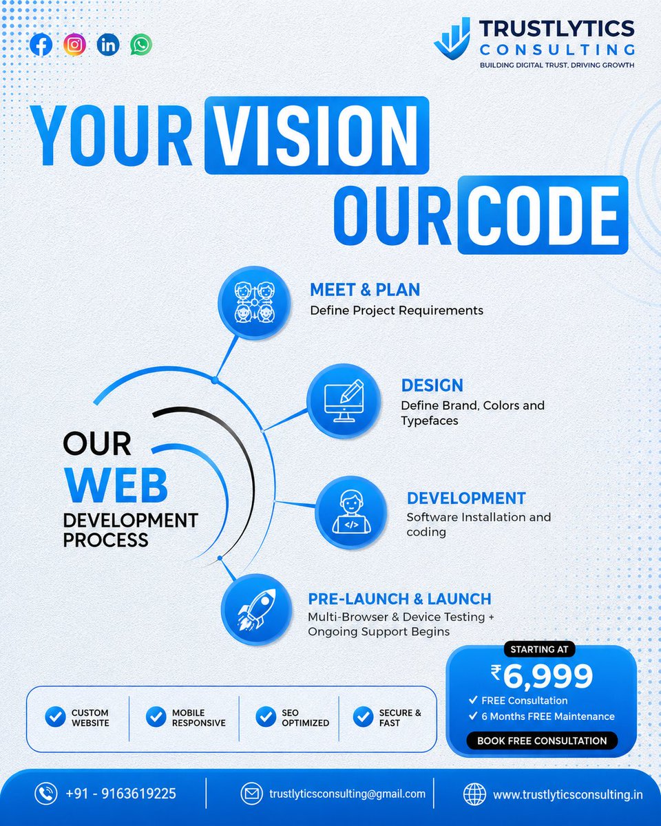 Trustlyticscons's tweet photo. Your vision deserves more than just a website—it deserves a digital growth engine.

From strategy and design to development and launch, we build fast, secure, and conversion-focused websites that help your business stand out and grow online. https://t.co/Rx0LOKghTo