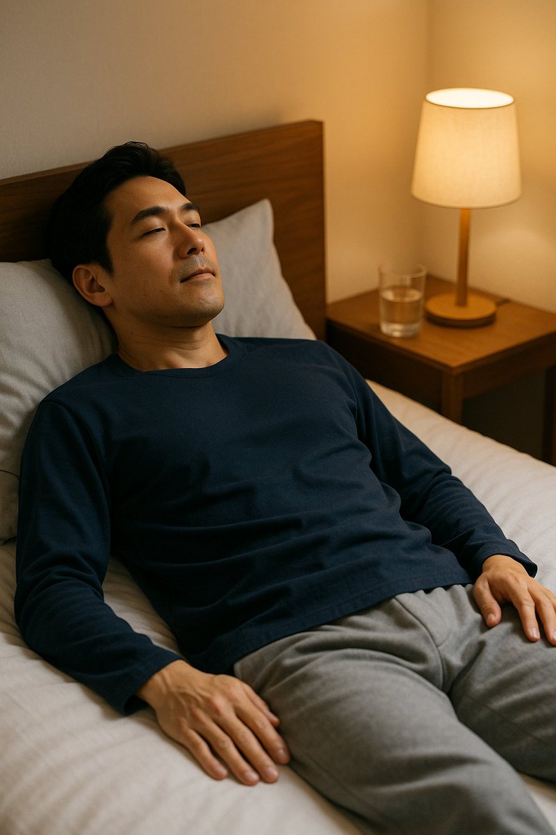 Yohei_Trainer's tweet photo. 枕を変える前に、腰まわりの沈み方を見てください。

夜中に何度も目が覚める。  
朝起きると、腰の奥が重い。  
仰向けで寝ると落ち着かず、横向きばかりになる。

これ、首や枕だけの問題ではなく「骨盤」がうまく休めていないのかもしれません。

骨盤は、上半身と下半身をつなぐ土台です。  
ここが寝ている間に傾いたり、ねじれたまま固まったりすると、腰・お尻・股関節まわりが休みにくくなります。

40代男性にとって重要なのは、睡眠が“回復の時間”だからです。  
眠っている間に、筋肉のこわばりをゆるめ、体の疲れを整えています。

ところが骨盤まわりに負担が残ると、体は無意識に寝返りで逃げようとします。  
寝返りが多すぎても眠りが浅くなりやすい。  
逆に寝返りが少なすぎても、同じ場所に圧がかかり続けます。

科学的に見ると、骨盤は背骨、股関節、お尻の筋肉とつながっています。  
日中ずっと座っていると、股関節の前側は縮みやすく、お尻は圧迫され続けます。

そのまま寝ると、仰向けでは腰が浮く。  
横向きでは骨盤が前に倒れる。  
結果として、腰の奥やお尻に小さな緊張が残ることがあります。

つまり睡眠のための骨盤ケアは、激しいストレッチではありません。  
「寝る前に骨盤を休める位置へ戻す」ことがポイントです。

今日からできる方法は4つ。

① 寝る前に“腰のすき間”を確認する

仰向けで膝を立てます。  
腰と布団の間に手が大きく入るなら、反りが強く出ているかもしれません。

息を吐きながら、腰を布団へ少し近づける。  
吸ったらゆるめる。  
これを5回だけ。

腰を押しつけるのではなく、骨盤が静かに転がる感覚です。

② 横向き寝は「骨盤が前に倒れない形」を作る

横向きで寝る人は、上の脚だけが前に落ちると骨盤がねじれやすくなります。  
抱き枕や丸めた掛け布団を、胸から太ももにかけて軽く抱えると安定しやすいです。

ポイントは、膝だけで支えないこと。  
上半身と骨盤が同じ方向を向くようにします。

③ マットレスは“腰”より“お尻の沈み”を見る

柔らかすぎる寝具では、お尻だけ沈んで骨盤が後ろへ倒れやすくなります。  
硬すぎる寝具では、骨盤の出っ張りに圧が集中しやすい人もいます。

チェックは朝です。  
起きた時に、腰よりお尻の横や股関節が重いなら、寝具との相性を疑う価値があります。

すぐ買い替えなくても、寝る位置を変える。  
へたった場所を避ける。  
薄い敷きパッドで一晩試す。  
このくらいからで十分です。

④ 寝る直前のソファ沈み込みを減らす

意外と見落としがちなのが、寝る前のソファです。  
深く沈むソファで1時間スマホを見ると、骨盤が丸まり、腰まわりが固まりやすくなります。

寝る30分前だけでも、背もたれに寄りかかりすぎない。  
座面の浅い位置に座る。  
足を組まない。

布団に入る前の姿勢が、そのまま寝姿勢に持ち込まれることがあります。

まとめると、睡眠の質は枕だけで決まりません。  
骨盤が沈みすぎない。  
ねじれたまま寝ない。  
腰の反りを少しゆるめる。  
寝る直前の座り方を整える。

40代からは、寝る前の数分で「骨盤を休ませる準備」をしておくと、朝の腰の重さが変わる可能性があります。

あなたは朝起きた時、腰・お尻・股関節のどこが一番重く感じますか？

#骨盤ケア #40代男性 #睡眠改善