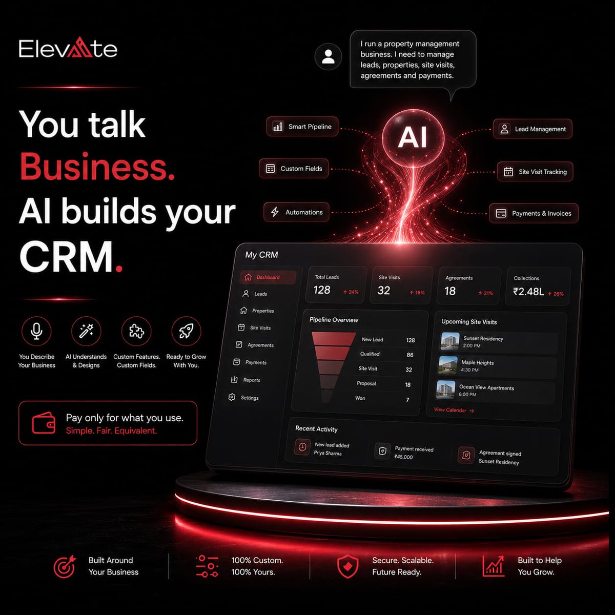 ElevAIte_here's tweet photo. Every business works differently. So why settle for a CRM that forces you to adapt?

At ElevAIte, we build AI powered CRM systems designed around your business, your workflow, and your goals

#SmallBusiness #EnterpriseSolutions #CustomSoftware #IndiaTech #Startup https://t.co/nbzzBaLNzZ