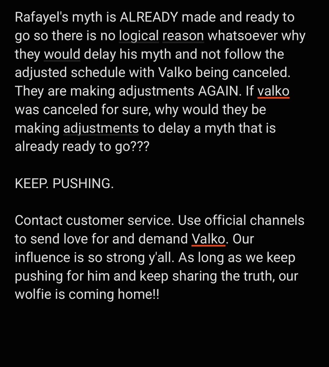 SylusNHisKitten's tweet photo. Please do NOT get too excited/complacent with our efforts, we MUST KEEP PUSHING until valko is ON OUR SCREENS. 

That said, this is VERY good news. Why? BC the "canceled valley" schedule called for Raf's myth to be revealed in July, but now THIS schedule has CHANGED. #ValkoIs6LI https://t.co/vdUkm2dSKz