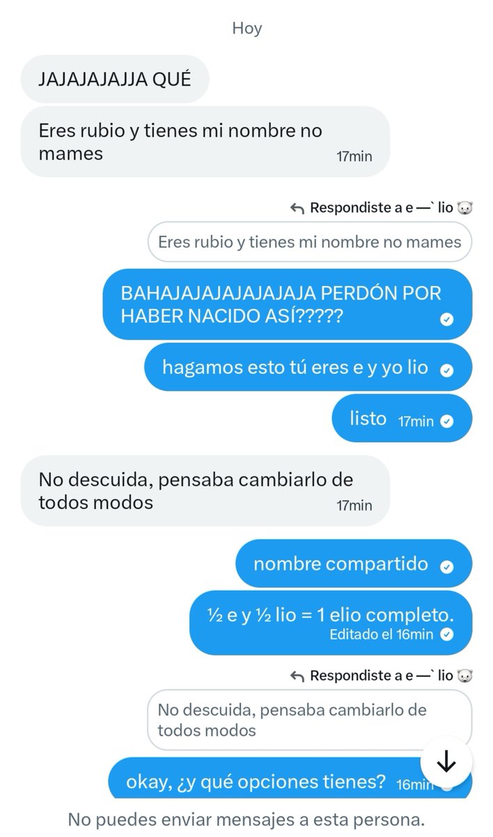 auguriofugxz's tweet photo. pues qué más da si lo cuento, una persona de acá me bloqueó porque... ¿me llamo elio y soy rubio como él????? honestamente no vi nada de malo en lo que dije pero okei JAJAJAJ ¿ustedes qué opinan? https://t.co/6GQsRrLseE