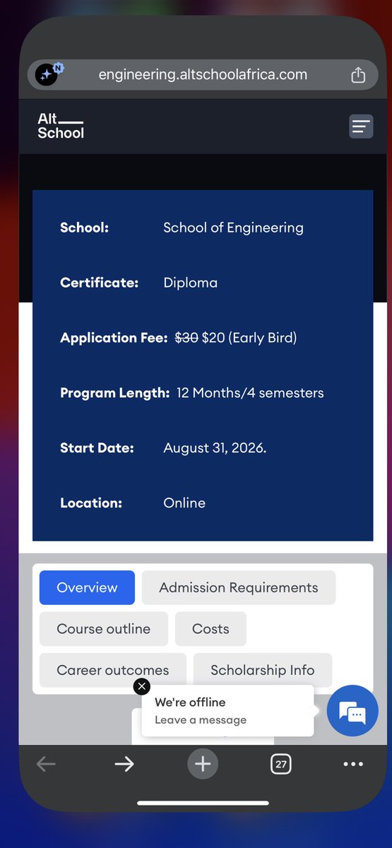 Emmanuelstraxy's tweet photo. So the scholarship is where exactly? 🤔

You advertise scholarships, then after applying you still see $384, $90/quarter or $34/month. Is the scholarship already deducted or not?

Nobody wants to pay the application fee only to discover they can’t afford the tuition. Just be transparent from the start.

Most applicants won’t really know this and also the application fee is like non refundable.