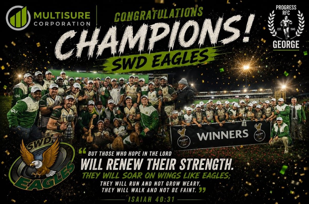 progressrfcswd's tweet photo. Multisure Progress would like to congratulate the SWD Eagles on winning the Currie Cup First Division Final 💙🤍💚 https://t.co/UiiKKicYZE