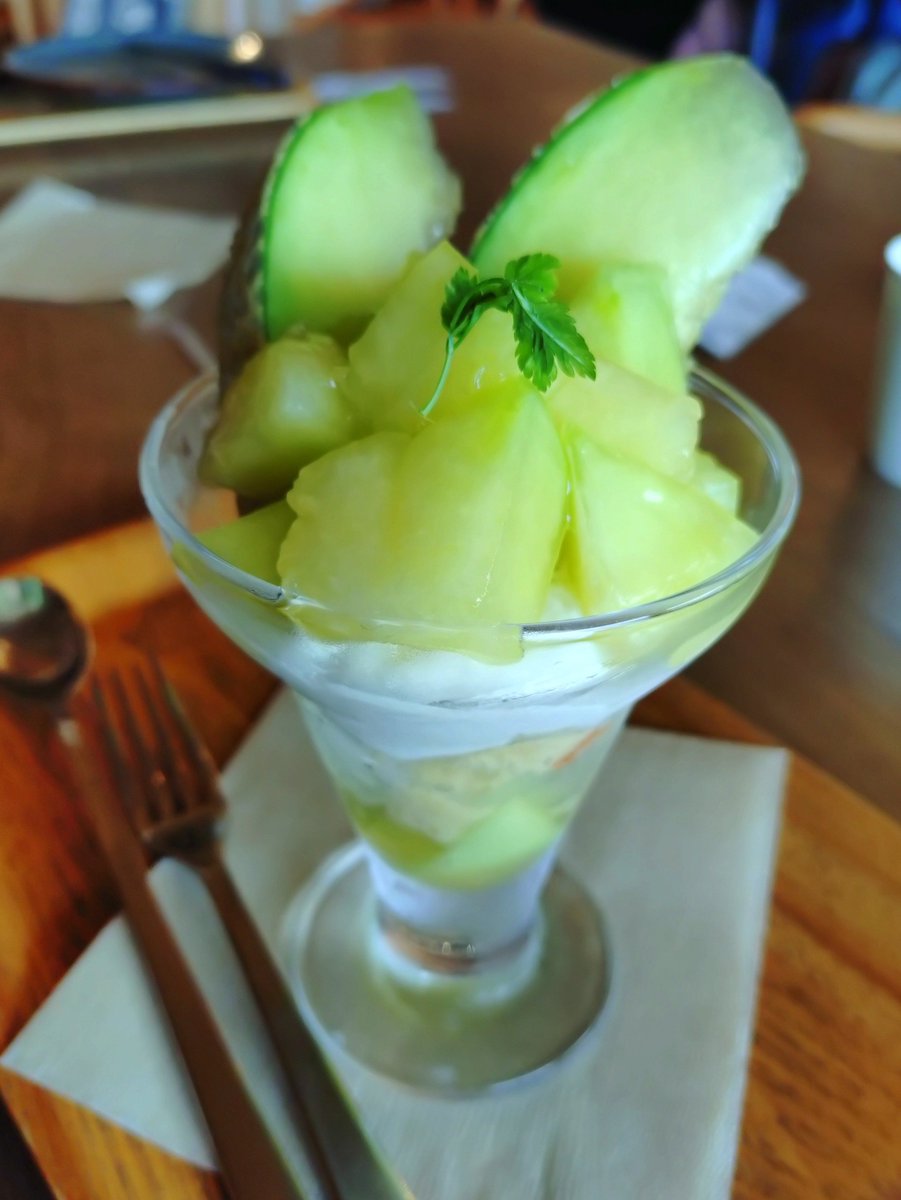 peroperosanpo's tweet photo. 今日は、みんなみの里で、
野菜いっぱい食べて、
メロン🍈パフェ
今年も、トイレに、ツバメ6羽かな？ https://t.co/WHwtiWaKfe