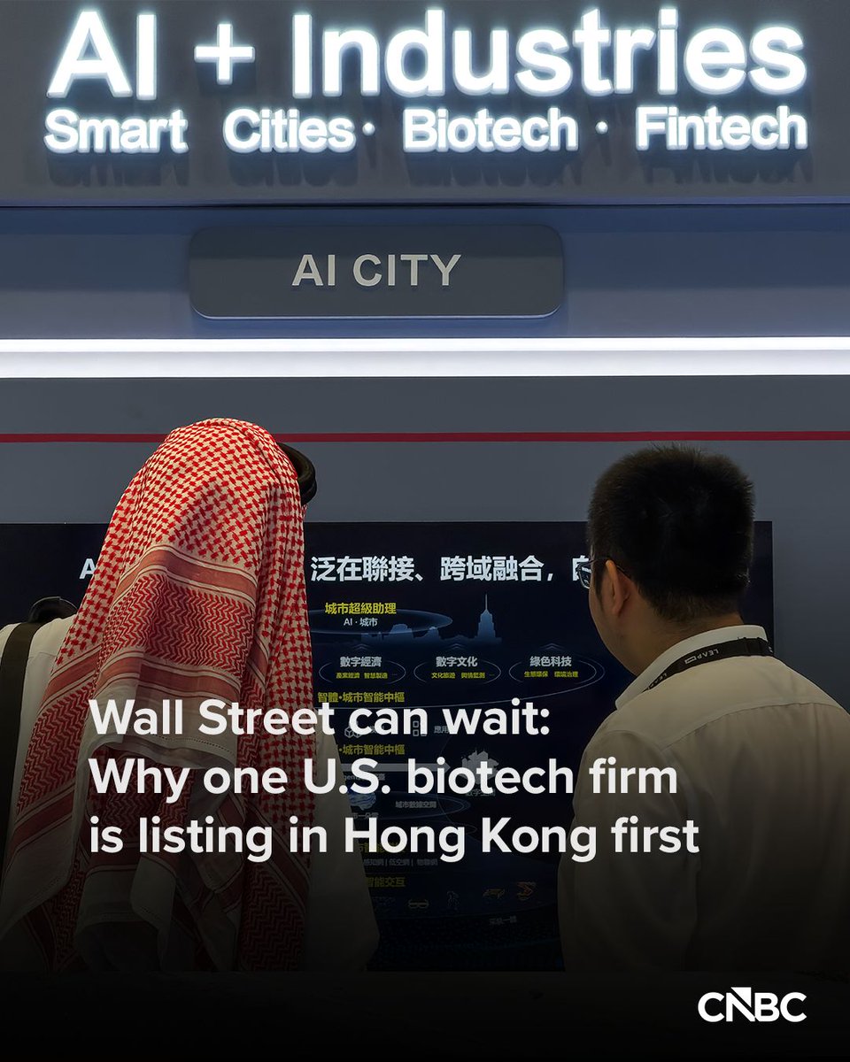 CNBC's tweet photo. For years, Chinese companies such as Alibaba and Baidu headed to the U.S. to list their shares, citing its deeper capital markets and higher valuations. Now, one American biotech firm is betting on doing the opposite.

Axiom Biosciences, a San Diego-based developer of regenerative and genetic medicines, plans to go public in Hong Kong in 2027, followed by a secondary U.S. listing in 2029.

Click here to read more: https://t.co/cXW0LtYsGC