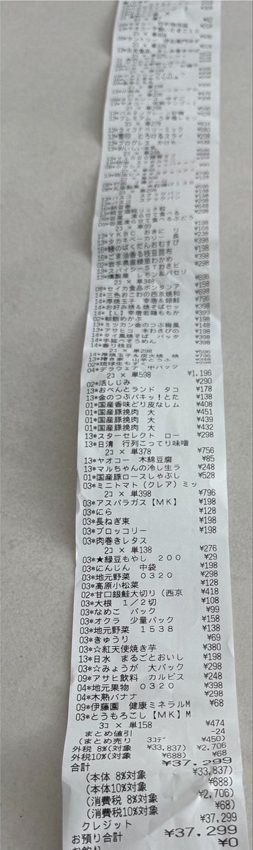 twindd7's tweet photo. ステーキとかお刺身とか特別高いものは買ってない
今日のお昼はお惣菜やお弁当だったからそれが割と高かったかな？とは思うけどもそれにしても高い
４万近くは初めてだったから打ち間違えてないかな？と見返したら全然あってた😂 https://t.co/DEsLd8M776