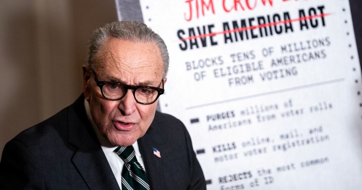 ElephantSignal1's tweet photo. 🚨SHOCKING ADMISSION: Chuck Schumer just exposed the truth — the SAVE Act would let ICE and real voter integrity checks rip TENS OF MILLIONS of illegals off America's bloated voter rolls! https://t.co/1egi8LVurb