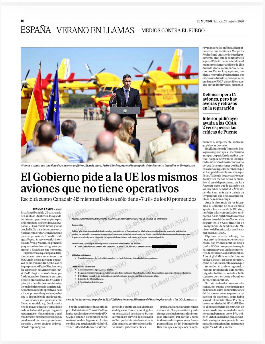 GuillermoRocaf1's tweet photo. Hay que investigar la TRAMA de @sanchezcastejon de los medios aéreos ANTIINCENDIOS inoperativos 😱👇
Hidroaviones que no existen pero que alguien cobrará y helicópteros en tierra por falta de piezas 😡🎯 https://t.co/kkNGMlYqf0
