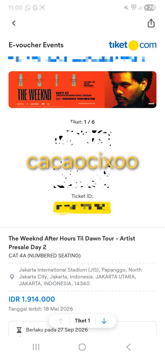 cacaocixoo's tweet photo. WTS ‼️

THE WEEKND AFTER HOURS TIL DAWN IN JAKARTA 

📅27 Sep 2026 <Day 2>
📍CAT 4A // Artist Presale
🎫 2,5 jt/tix very negotiable
📣Boleh DP kecil sisa pelunasan cod di venue, boleh cicilan jugaa
📣Diurusin sampe wb krn nonton bareng.
📣DM for more https://t.co/CkA2iPYNHV