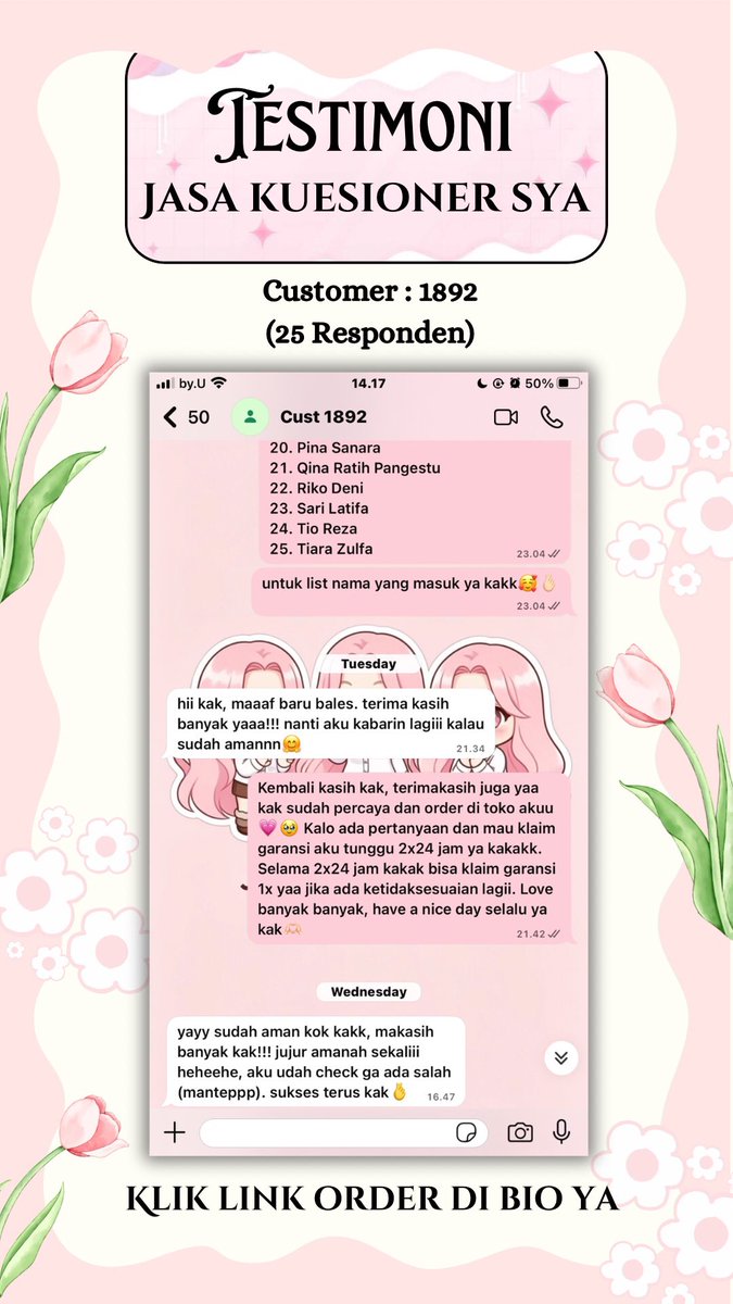 storeofsya's tweet photo. ✿ ⁺ 🎀‧₊˚ Testimoni Jasa Kuesioner Sya ⁺ 🩰‧₊˚⋆ ✩

📮 : 25 Responden
💌 : 1892
Order : https://t.co/9RGJDZnbIF
Testi Lainnya : https://t.co/wfmDMqS1aD…

#zonauangㅤ #bealanjaㅤ https://t.co/GMv7tEfwQH