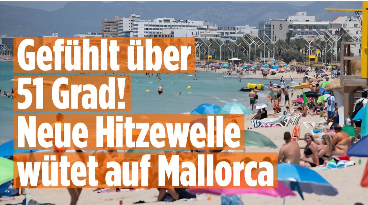 LilitThyra's tweet photo. Jetzt werden die Temperaturen schon nicht mehr gemessen, sondern gefühlt. 😂

51 Grad klingen natürlich viel gefährlicher, als die gemessenen üblichen 37 Grad auf Mallorca!

"Die gefühlte Temperatur in Sa Pobla lag laut der staatlichen Wetterbehörde Aemet bei 51,1 Grad." https://t.co/jZ6szlbD2L