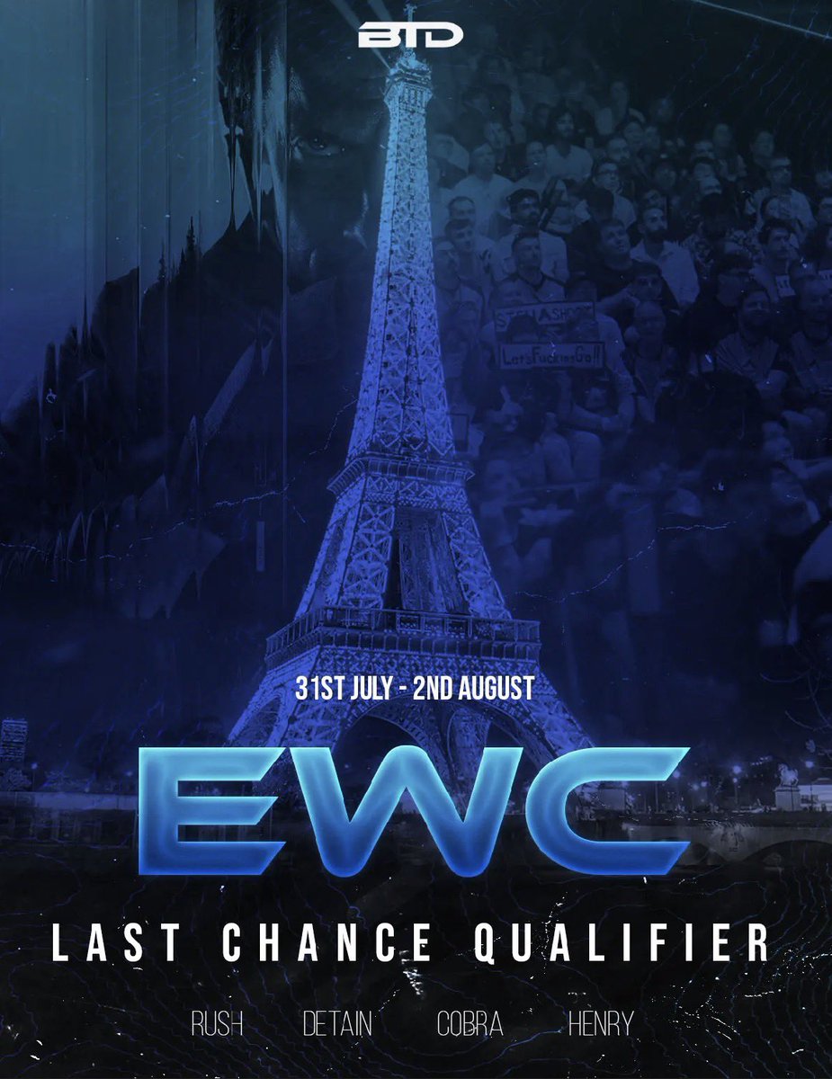 btdgamersuk's tweet photo. Excited to announce our new look roster for the EWC LCQ in Paris 🏆🇫🇷

@Kads_lanez 
@JeDetain 
@DHenryy_ 
@CobraaMVP  

#BelieveTheDream https://t.co/9xNJBC71n5