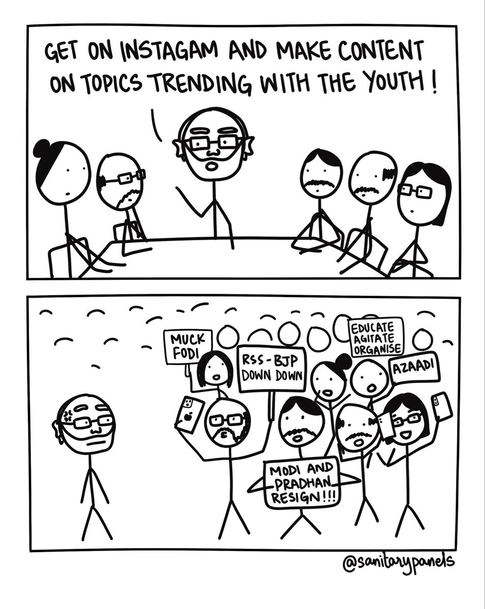 sanitarypanels's tweet photo. Modi reportedly told his ministers to post reels to connect with youth… https://t.co/ksBlirgYvv