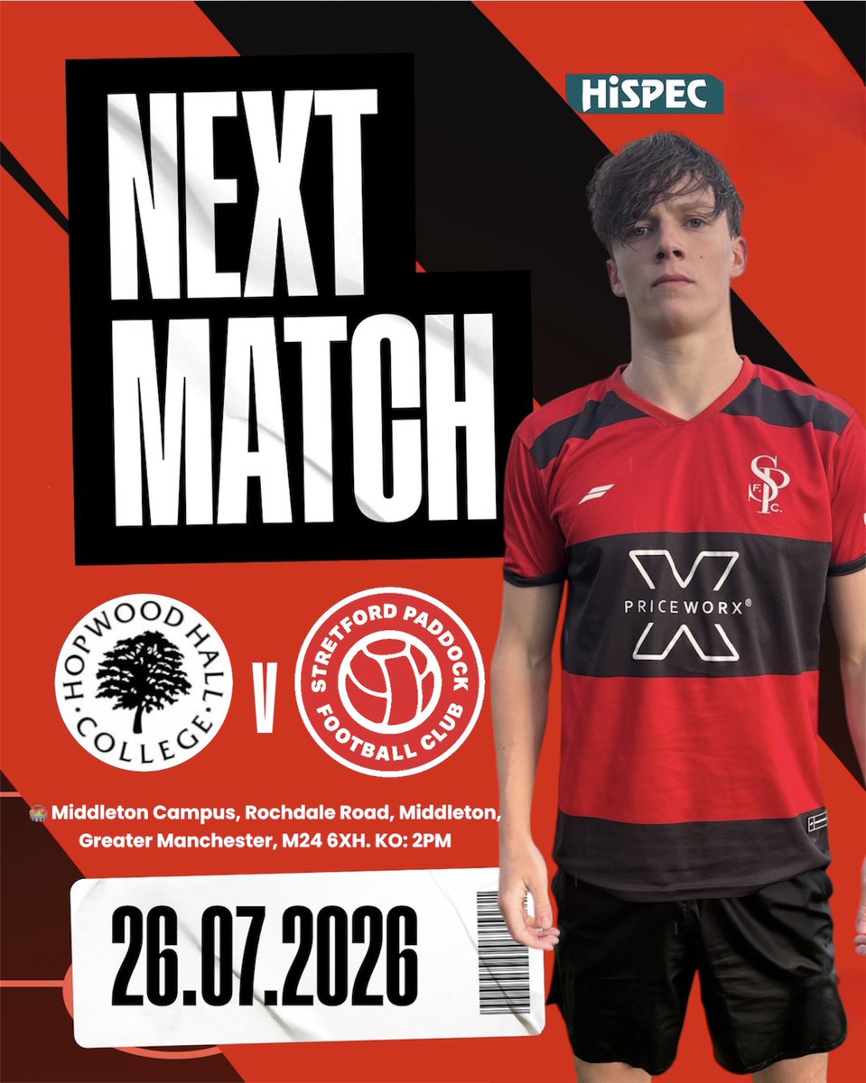 PaddockU21's tweet photo. Our next preseason game this weekend is away to Hopwood Hall. Here’s the details and your squad 🔴⚪️⚫️
🤝 Friendly
🗓️ Sunday 19th July 2026
🕔 KO: 2:00PM
🆚 Hopwood Hall
📍 Middleton Campus, Rochdale Road, Middleton, M24 6XH.
#UPTHEPADDOCK
#nextgame #squad https://t.co/dnTgyCGBxx