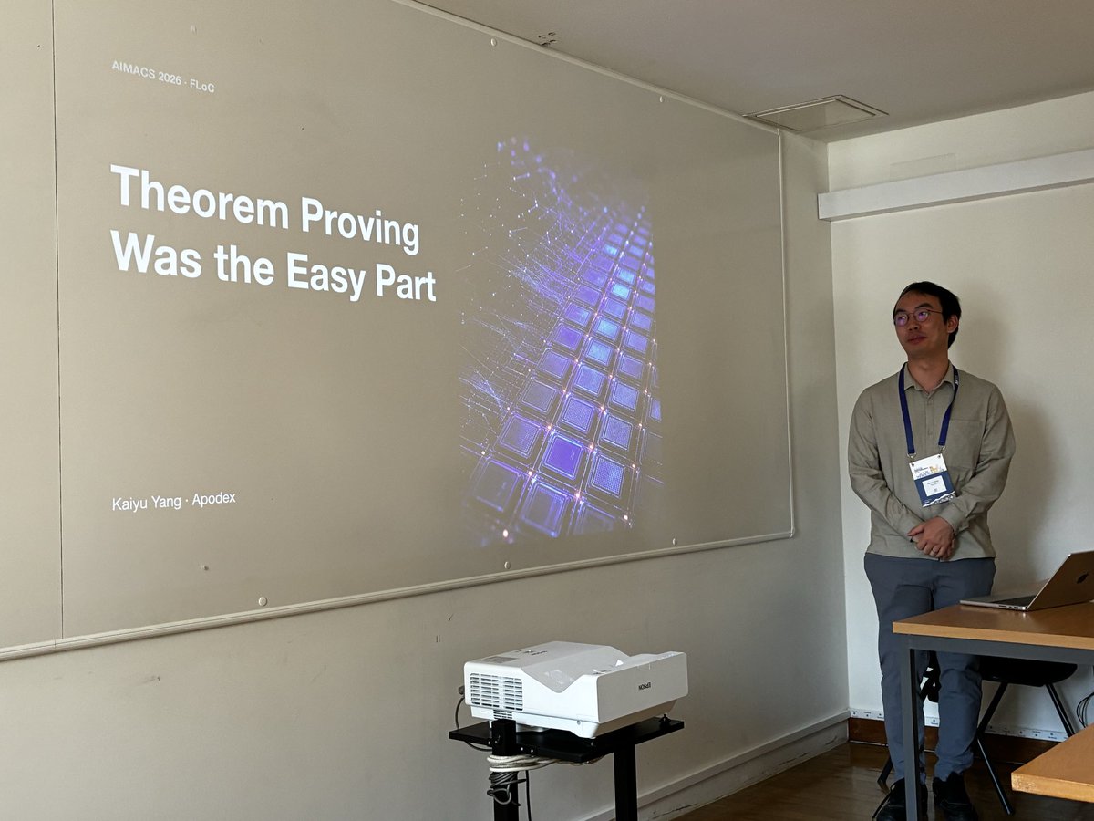 swarat's tweet photo. @KaiyuYang4 opening #AIMACS with his tutorial on LLM-aided verification of ML pipelines at FLoC. https://t.co/EU72pPsuZj