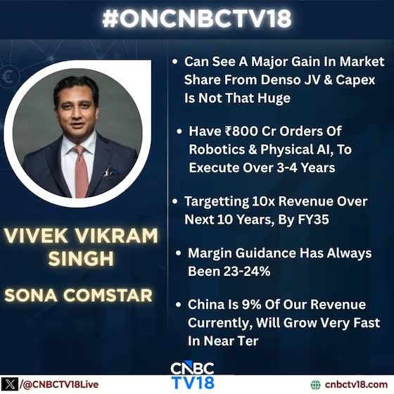 aditya_kondawar's tweet photo. There is innovation happening in India

If the past week's news about Solar, BDL, Azad, PTC, and many more doesn't convince you

Here's another one - 

Sona Comstar has an 800 cr order book in Robotics in Physical AI

Sona is one of the most technologically advanced mobility ancillaries

No reco strictly