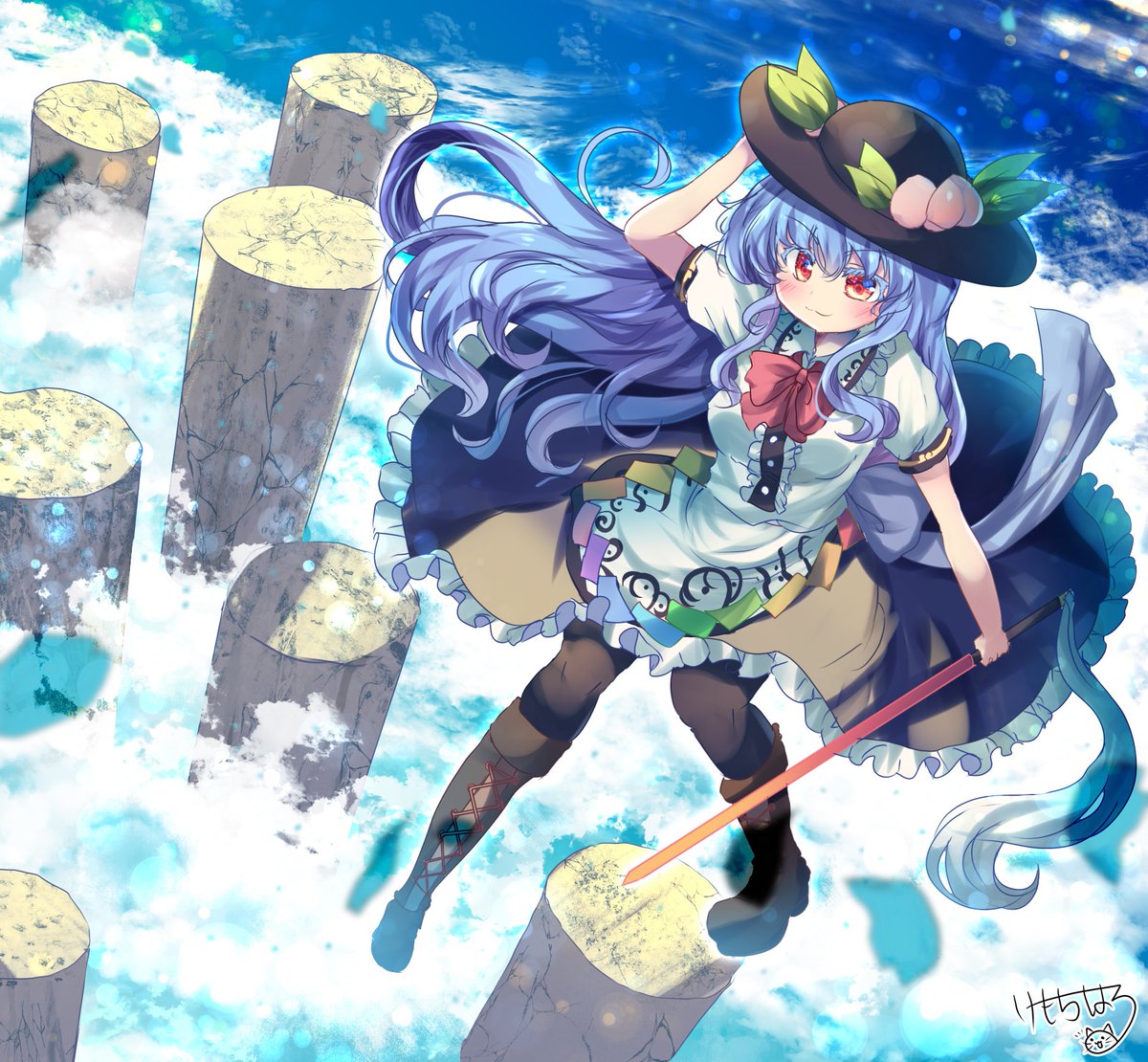 kemochiharu717's tweet photo. 雲の上って涼しいのかなあ。天子ちゃん🍑☁️🫧💙

#東方Projectㅤㅤㅤㅤ https://t.co/eClH6aXbPi