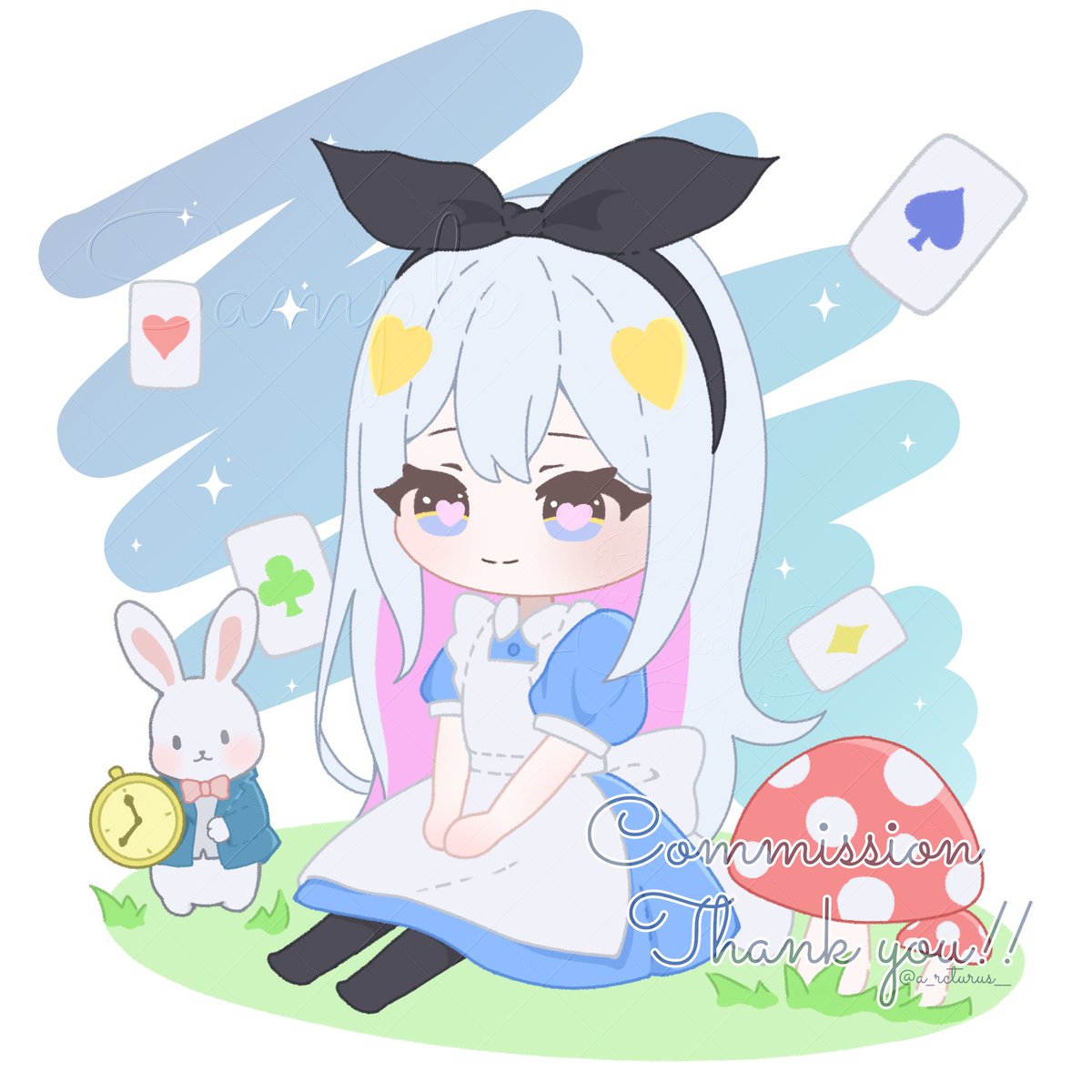 sara_craft_sara's tweet photo. 出品者：Soa
商品名：【卵商品】童話風イラスト制作 https://t.co/nrugVwThsb #つなぐ
 #PR
かわいいアリスに仕立てていただきました🩵
ありがとうございました🙏 https://t.co/uONaBEZNSD
